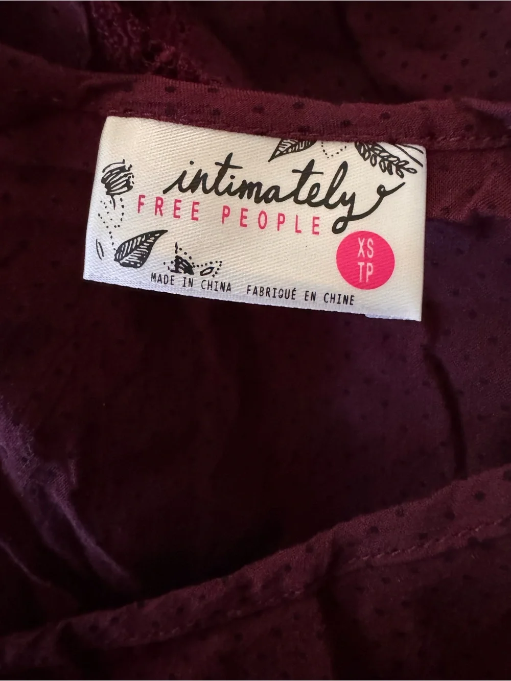 Free People Voile Trapeze Slip Mini Dress in Burgundy Polka Dot, Size XS